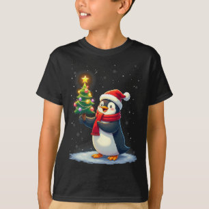 T-shirt Pingouin mignon arbre de Noël Pyjama Filles Garçon