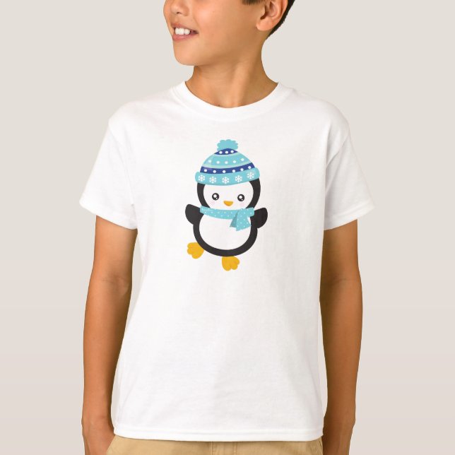 T-shirt Pingouin mignon, Pingouin, Pingouin Avec Écharpe (Devant)