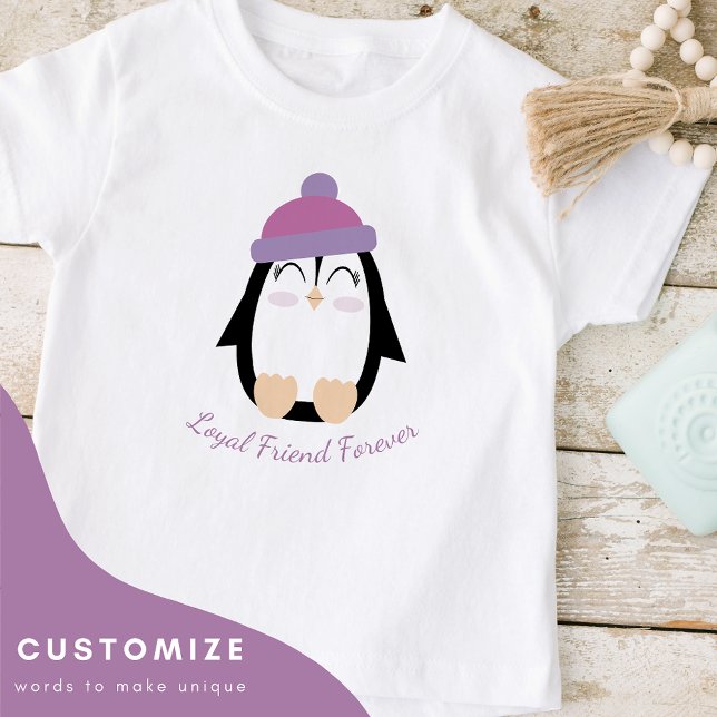 T-shirt Pingouin pour enfants personnalisé (rose) (Créateur téléchargé)