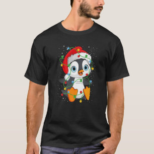 T-shirt Pingouin Santa Chapeau Lumières de Noël Pingouin A