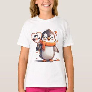 T-shirt Pingouin souriant tenant signe cardiaque MA MÈRE