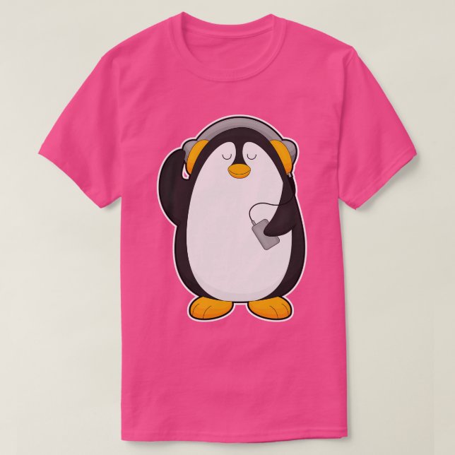 T-shirt Pingouin Téléphone portable avec casque (Design devant)
