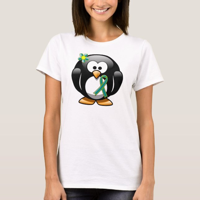 T-shirt Pingouin vert turquoise et citron vert (Devant)
