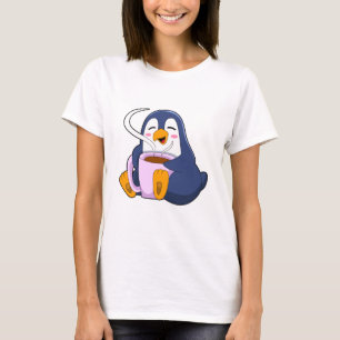 T-shirt Pingouin with Cup of Coffee