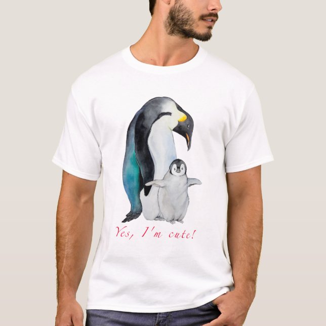 T-shirt Pingouins empereurs d'aquarelle mignons (Devant)