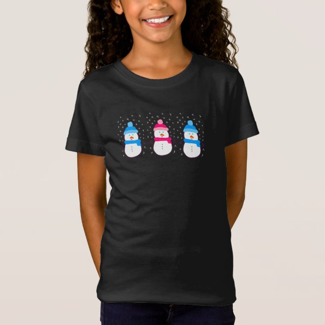 T-Shirt Pink  and Blue Snowmen  (Devant)