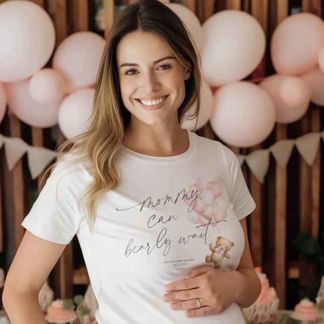 T-shirt Pink Bearly wait, maman pour être bébé fille douch (Pink, Mommy can bearly wait, Baby Girl shower mom-to-be t-shirt)