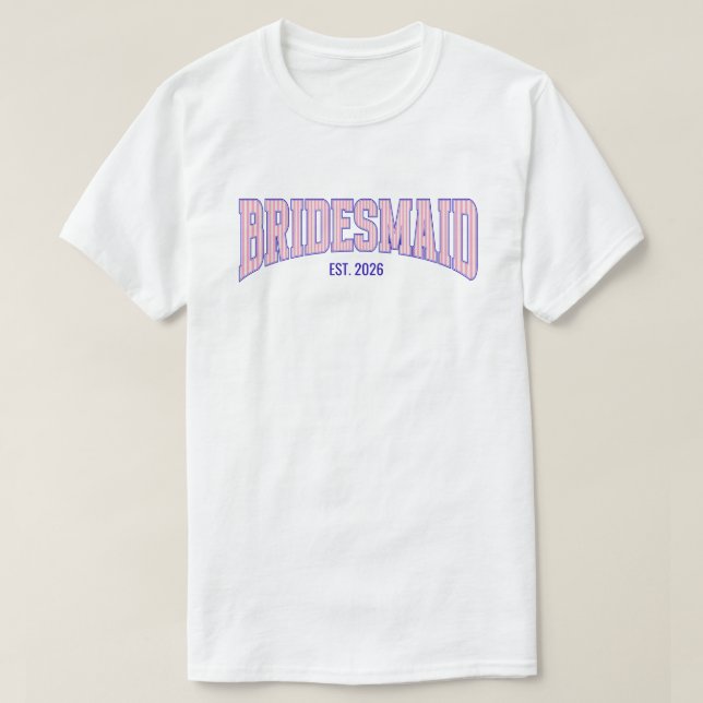 T-shirt Pink + Beige Stripe Navy BRIDESMAID Bachelorette (Design devant)