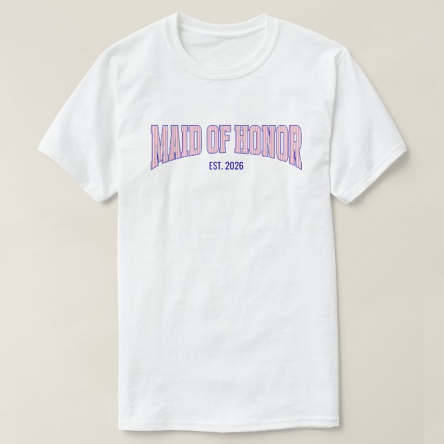 T-shirt Pink + Beige Stripe Navy MAID OF HONOR  (Design devant)