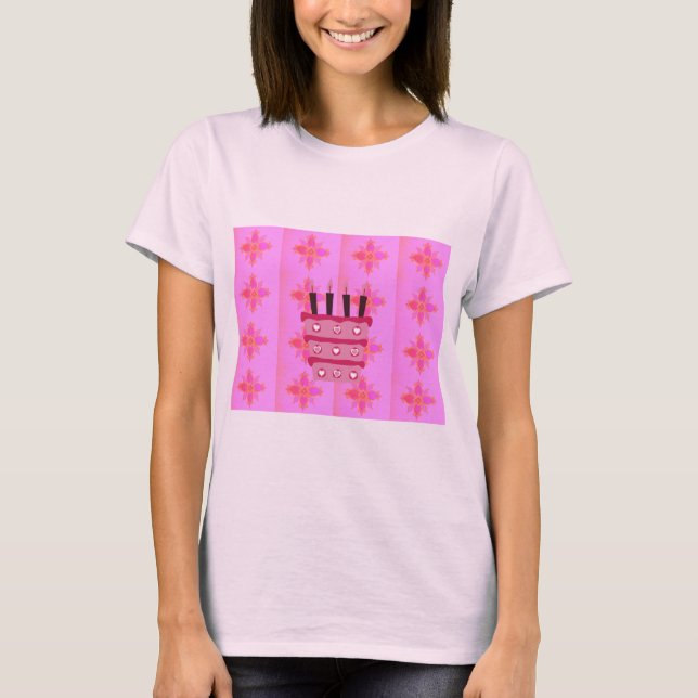 T-shirt Pink Bird Cake Art Imprimer (Devant)