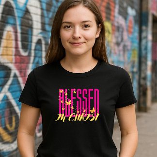 T-shirt Pink Blessed In Christ - Butterflies