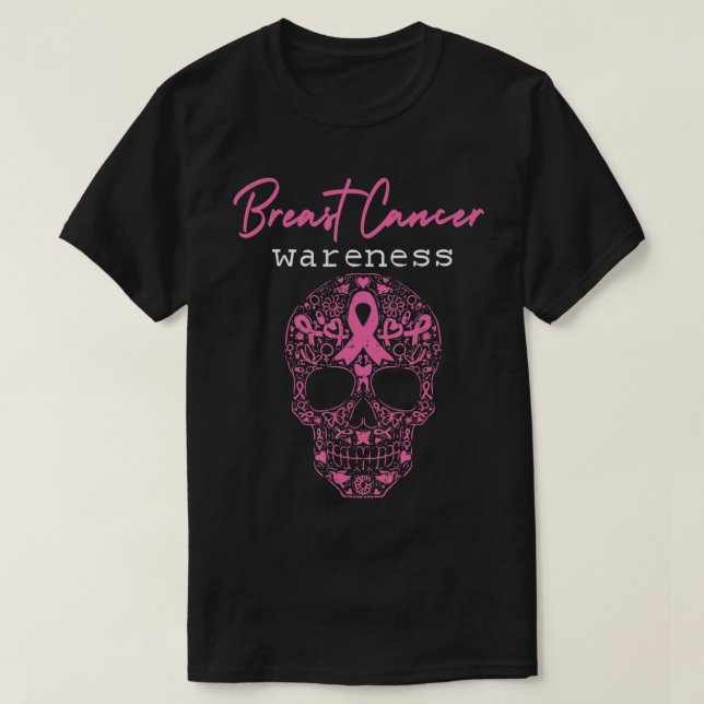 T-shirt Pink Butterfly Skull Breast Cancer Awareness Bonjo (Design devant)