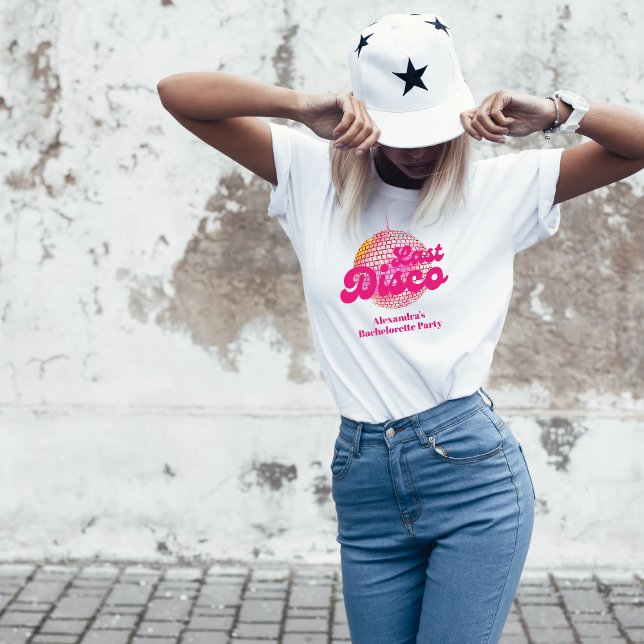 T-shirt Pink Dernier Disco Retro 70's Bachelorette Party (Créateur téléchargé)