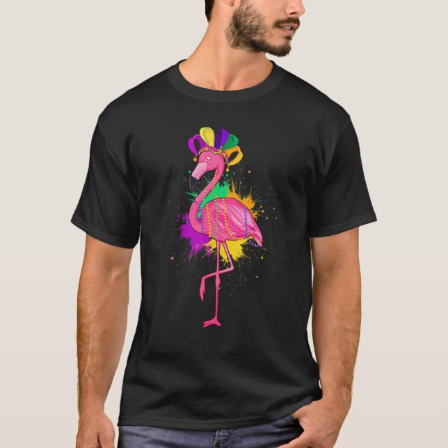 T-shirt Pink Flamingo Mardi Gras Cute Animals Carnivals Fe (Devant)