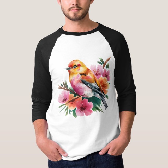T-shirt Pink Flower Bird (Devant)