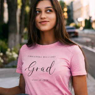 T-shirt Pink Graduate Moderne Élégant Script Graduation
