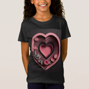 T-shirt Pink Heart 3D Paper Art Design
