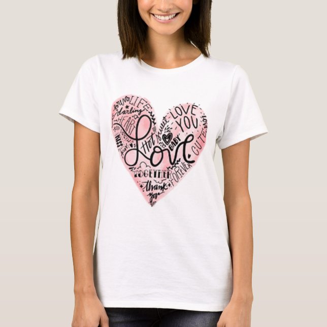 T-shirt Pink Heart Love You Valentine's mignon libellé (Devant)
