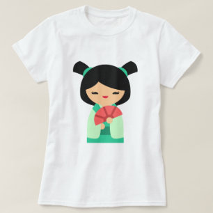 T-shirt Pink Kokeshi poupées japonaises