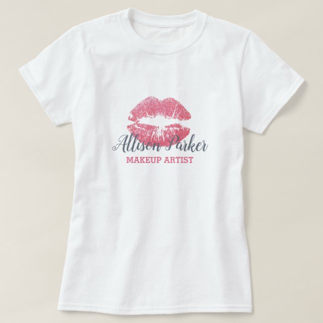 T-shirt Pink MAKEUP ARTIST Logo Kiss Nom (Design devant)