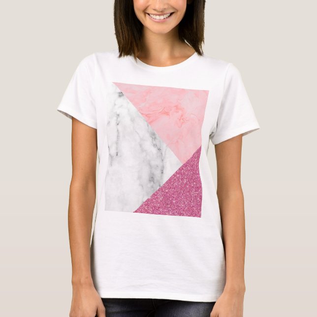 T-shirt Pink Marmor Print Sparkling (Devant)