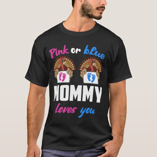 T-shirt Pink or Blue maman aime vous Genre Révéler Merci (Devant)