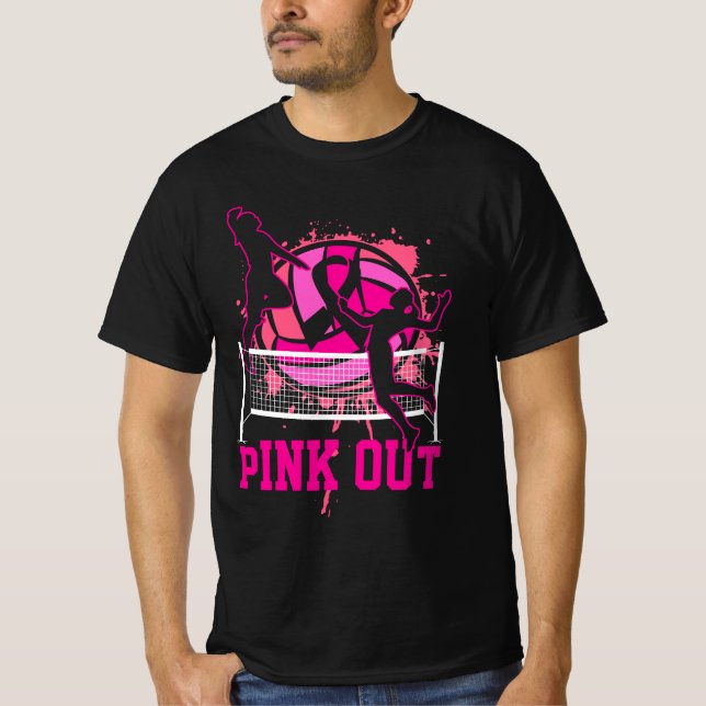 T-shirt Pink Out Bump Set Spike Volleyball Cancer du sein  (Devant)