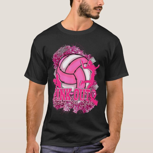 T-shirt Pink Out Volleybyll Pink Ribbon Cancer du sein Awa (Devant)