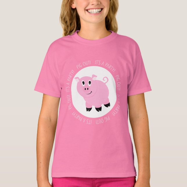 T-shirt Pink Pig Out C'est l'heure de la fête Chien sot (Devant)