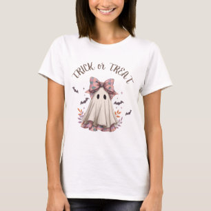 T-shirt Pink Plaid Bow mignon Fille Fantôme Halloween