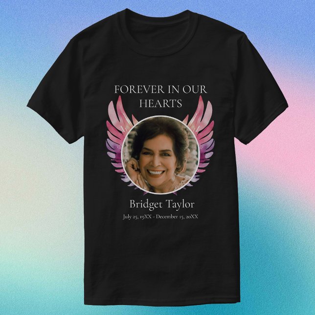 T-shirt Pink & Purples Ange Wings Funeral Photo Memorial (Pink & Purples Angel Wings Funeral Photo Memorial T-Shirt
)