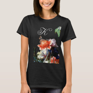 T-SHIRT PINK RED ANEMONES WHITE FLOWERS, BUTTERFLY MONOGRA