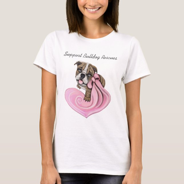 T-shirt Pink Ribbon Bulldog Chien Chien de Chien, Échantil (Devant)