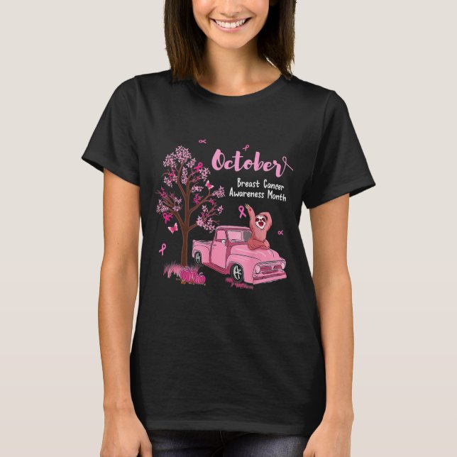 T-shirt Pink Ribbon Camion Citrouille Sloth Cancer du sein (Devant)