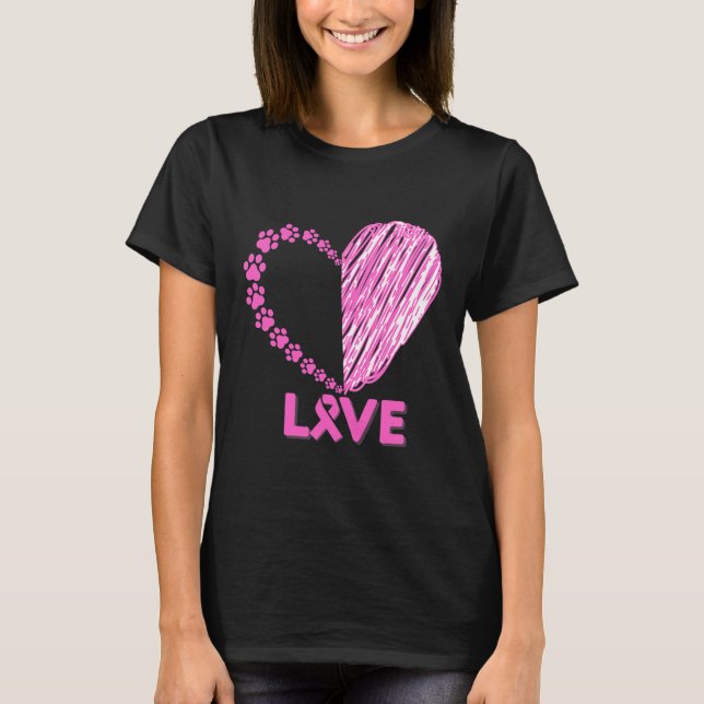 T-shirt Pink Ribbon Dog Inspirational Breast Cancer (Devant)