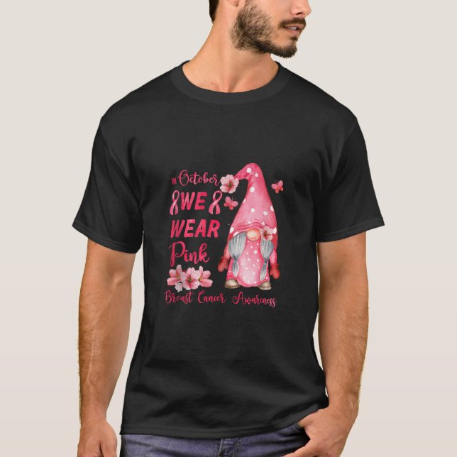 T-shirt Pink Ribbon Gnome Breast Cancer Awareness Support  (Devant)