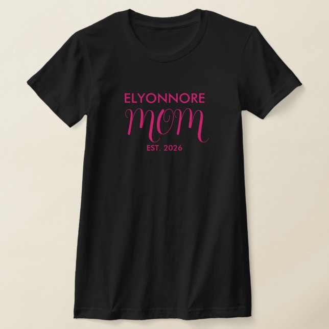 T-shirt Pink Script Established Mom White Custom Name (Poser)