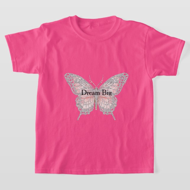 T-shirt Pink Silver Butterfly Personalized (Poser)