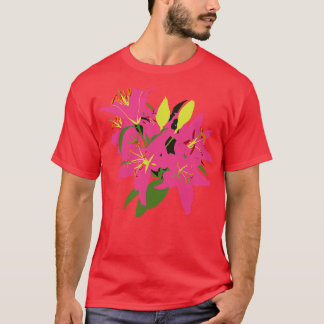 T-shirt Pink Stargazer Lily Fleurs Peinture Abstraite