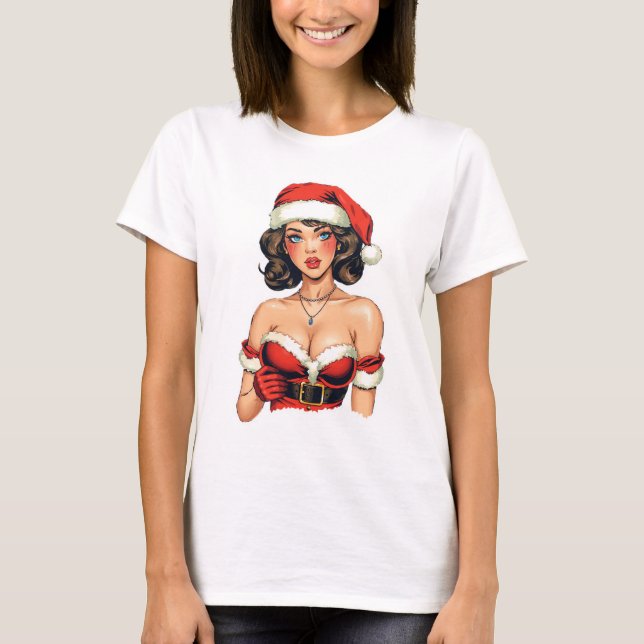 T-shirt Pinup vintage Noël Fille du Père Noël (Devant)