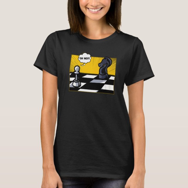 T-shirt Pion Blanche Peur Regardant Le Chevalier Sur L'Éch (Devant)