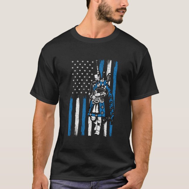 T-shirt Piper On Us Flag Bagpiper Bagpipe Bagpipes Player (Devant)