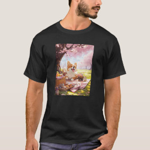 T-shirt Pique-nique de chien drôle de corgi cerisier en fl