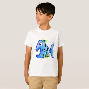 T-shirt Piranha tropical bleu avec des étoiles
