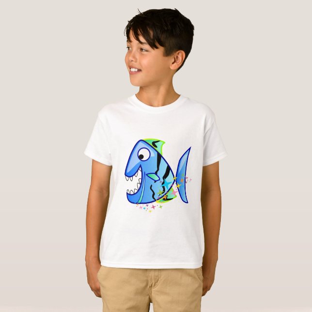 T-shirt Piranha Tropical Bleu avec étoiles (Devant entier)