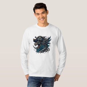 T-shirt Pirate Dragon Bleu Long Manches