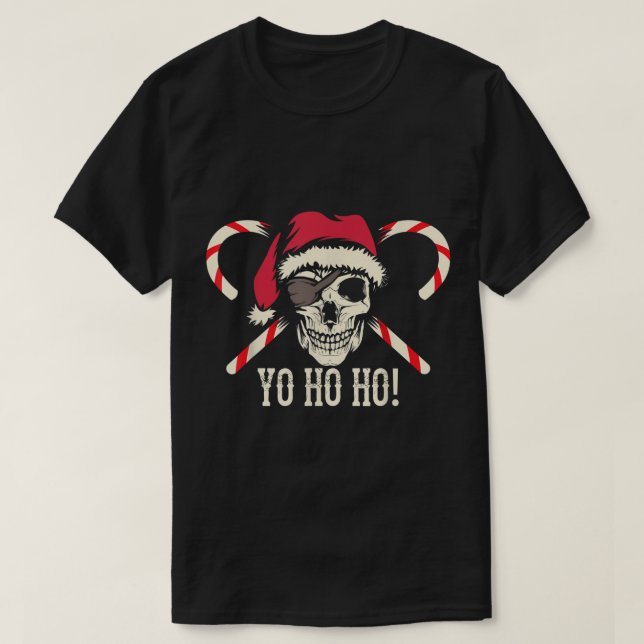 T-shirt Pirate Santa Skull Yo Ho Ho Design (Design devant)
