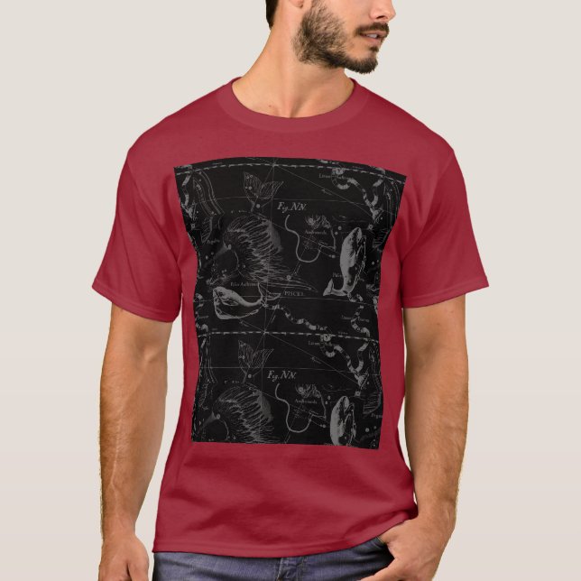 T-shirt Pisces Constellation Carte Hevelius 1690 Engraving (Devant)
