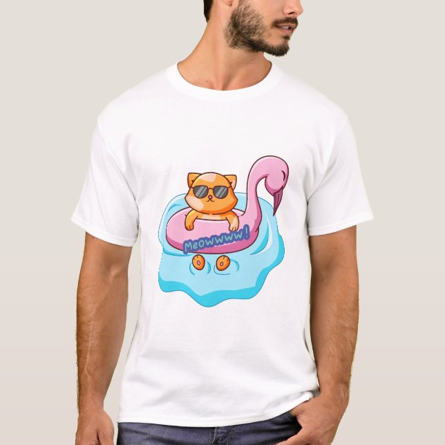T-shirt piscine de chat vitres d'été | Conception amoureux (Devant)