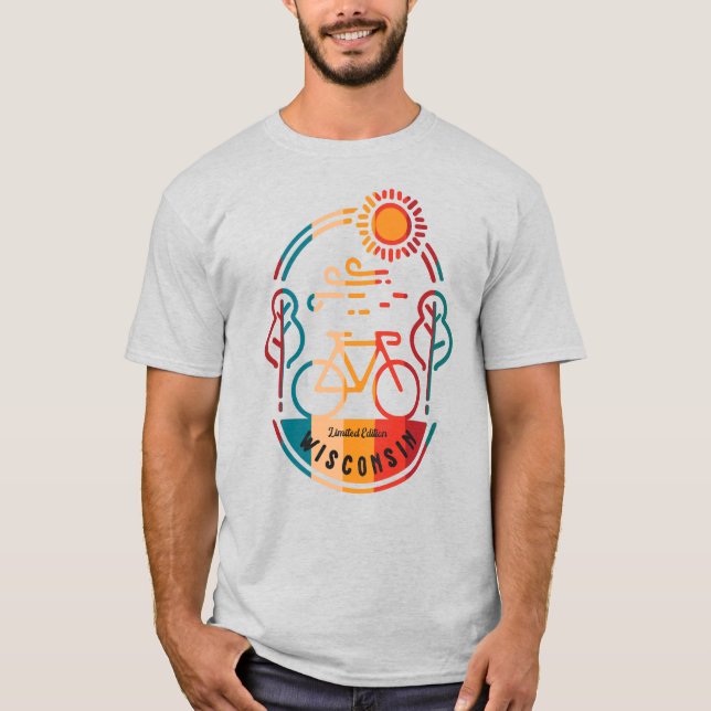 T-shirt Piste cyclable Retro Wisconsin (Devant)
